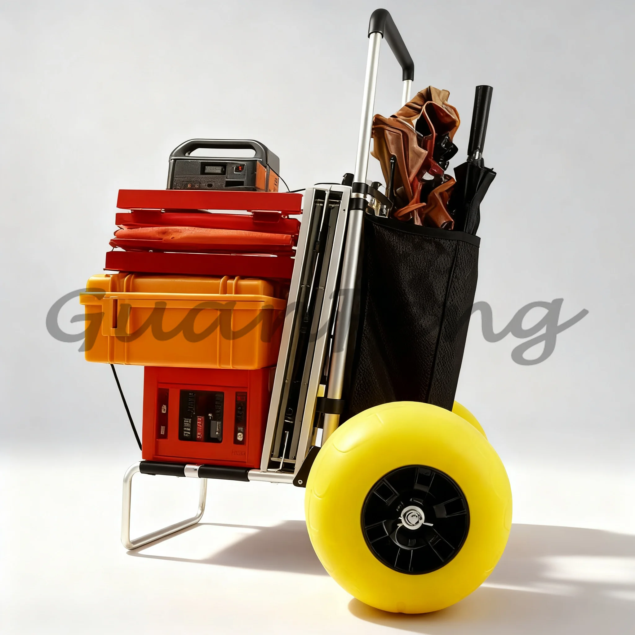 Aluminum Alloy Folding Hand Trolley, Equipped with Big Wheels, Multi Purpose Cart for Beach & Fishing Trip