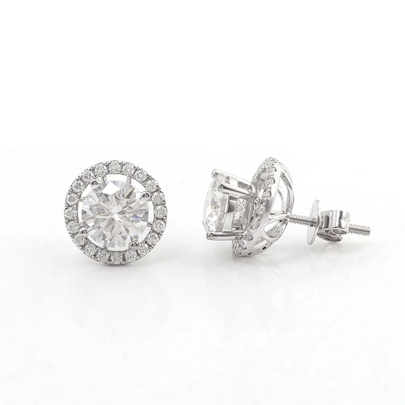 Earrings For Women 2022 Trendy Stud Earring 14K White Gold Round Brilliant Cut Moissanite Earring