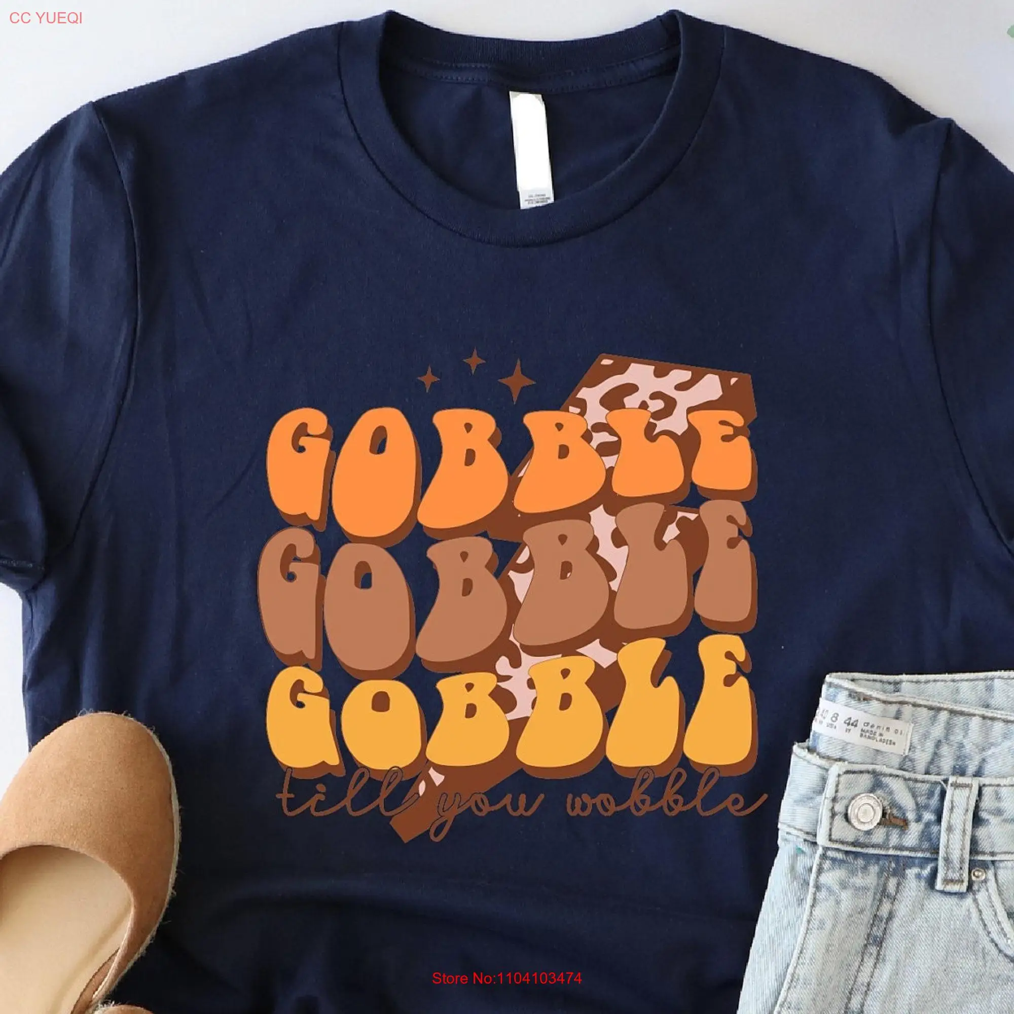 Gobble Til You Wobble T Shirt Thanksgiving Funny Fall Retro Turkey For Day long or short sleeves