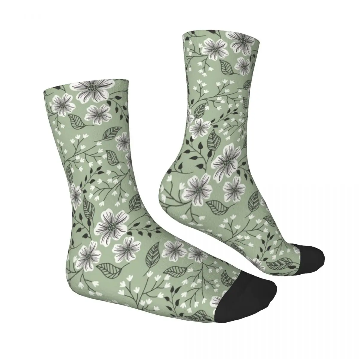 Sage green floral Socks Hiking boots bright garter Socks For Man Women\'s