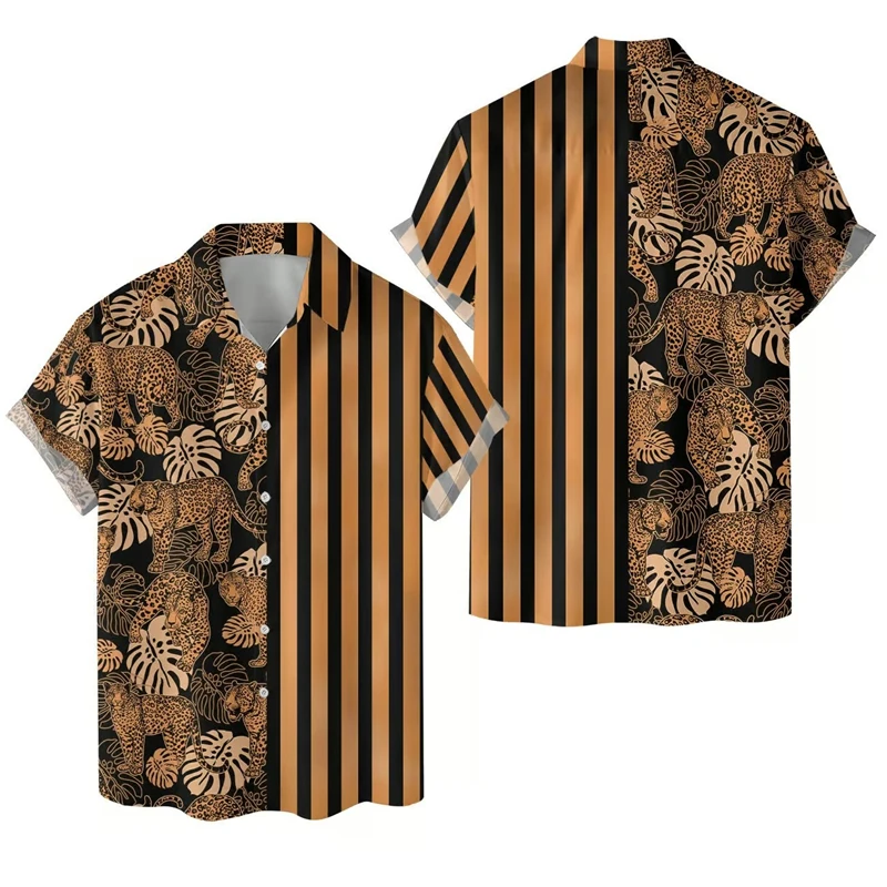 

Hawaii Men's Shirt Kawaii Cartoon Cat 3D Printing Tops Casual Women Leopard Short Sleeve Blouse 2024 Oversized Female Clothing