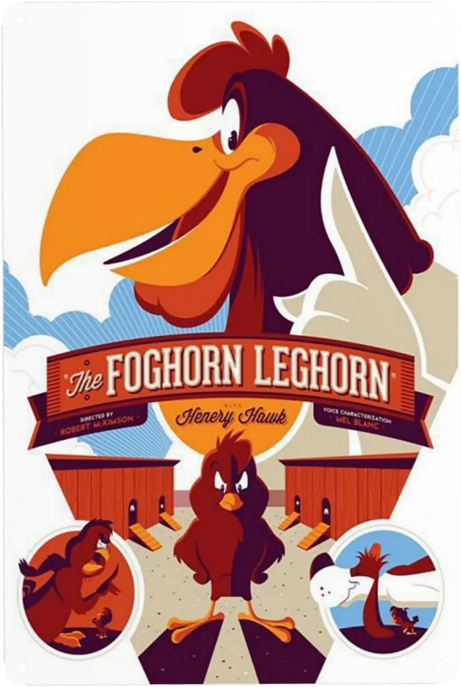 1 Uds. Cartel de chapa de Metal de dibujos animados de Foghorn Leghorn Anime, cartel de pared de dibujos animados de 8x12 pulgadas, placa artística para decoración en casa, Bar y habitación