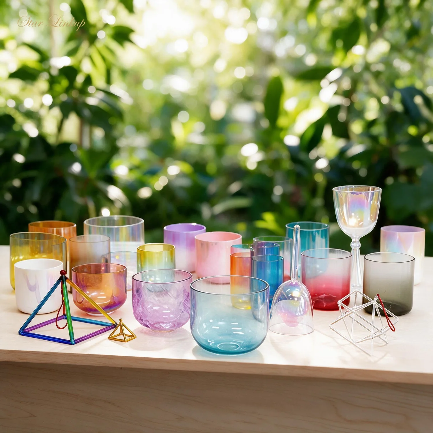 432Hz Gradient Clear Alchemy Crystal Bowl Quartz Bowls singing bowls 7pcs set charka tuned sound bowls and spiritual instruments