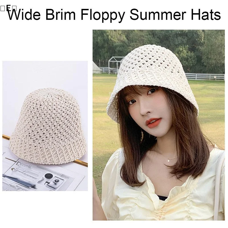 〔E〕Mädchen-Sonnenhut mit breiter Krempe, schlappiger Sommerhut für Damen, Strand-Panama-Strohhut, gewebter Bucket Hat, Damen-Schattenhut, Damenhüte