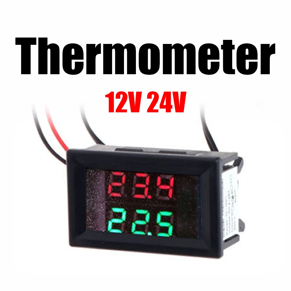 Dual Display Digital Thermometer Temperature TEMP LED METER with Waterproof Probe NTC sensor for dc 12V 24V car