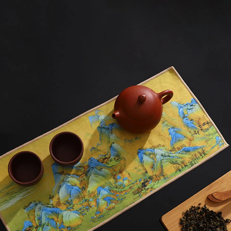 Double-sided Composite Suede Chinese Style Ancient Painting Thickened Absorbent High-grade Tea Towel Tea Ceremony Accessories