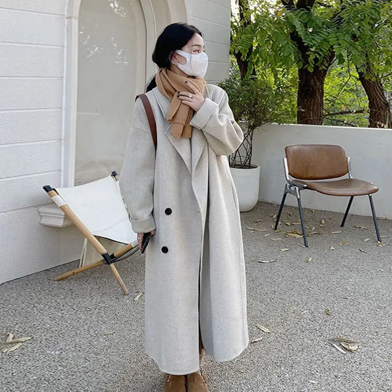 2023 autumn and winter new foreign-style double-sided woolen coat women's medium and long over-the-knee Korean small woolen coat