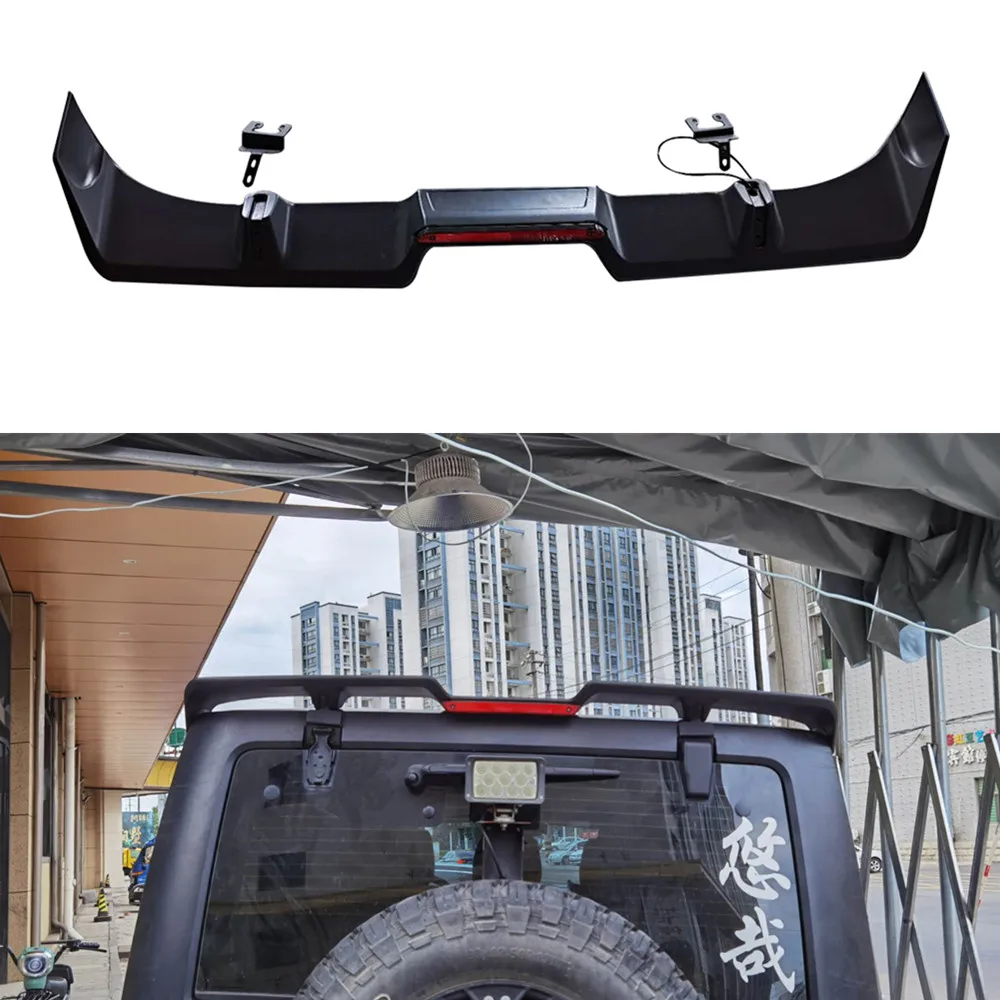 Black ABS Tailplane Car Wing Spoiler With Brake Lamp For Jeep Wrangler JL 2018+ JL1195