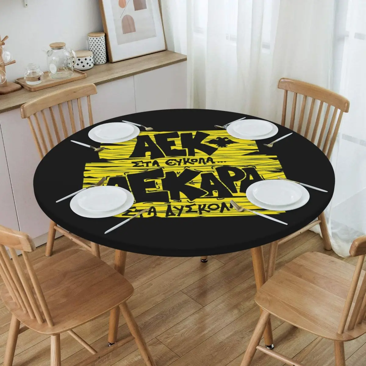 AEK ATHENS Waterproof Round Tablecloth Oilproof Table Cloth for Kitchen Events Dining Table Cover