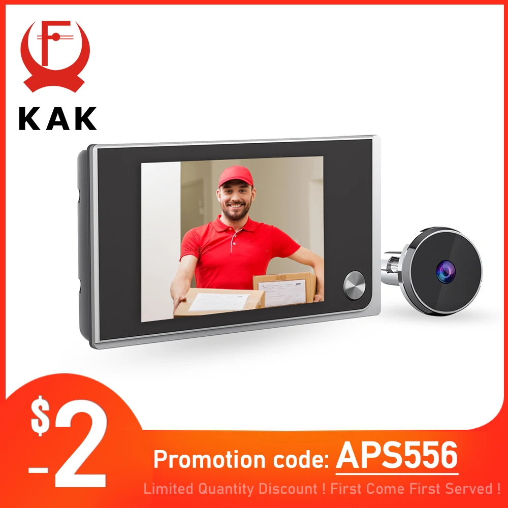 KAK 3.5" Digital Door Peephole Camera Electronic Door Viewer Bell 120 Degree Wide Angle HD Screen Home Security System Hardware