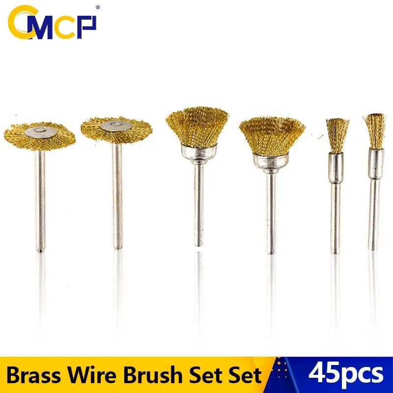 

CMCP Stainless Steel Wire Wheel Brushes Brass Wire Brush Set Set for Dremel Mini Drill Rotary Tools Polishing Tools 45pcs