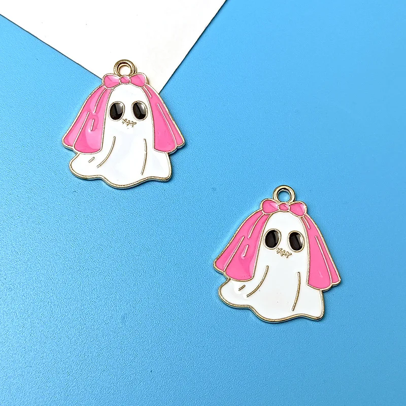 10Pcs Gothic Pink Halloween Alloy Charms Women Ghost Skull Lipstick Wedding Dress Pendant DIY Earring Bracelet Jewelry Accessory