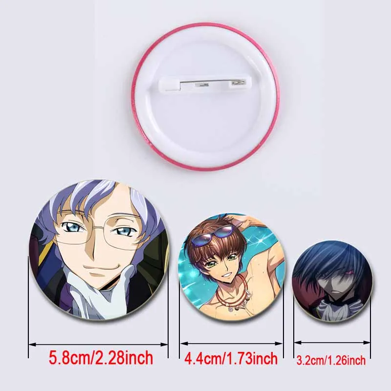 58mm Anime Code Geass Pins Tinplate Badge DIY Cartoon Brooch for Fans Collection Gifts Clothes Decoration Jewelry Accessories