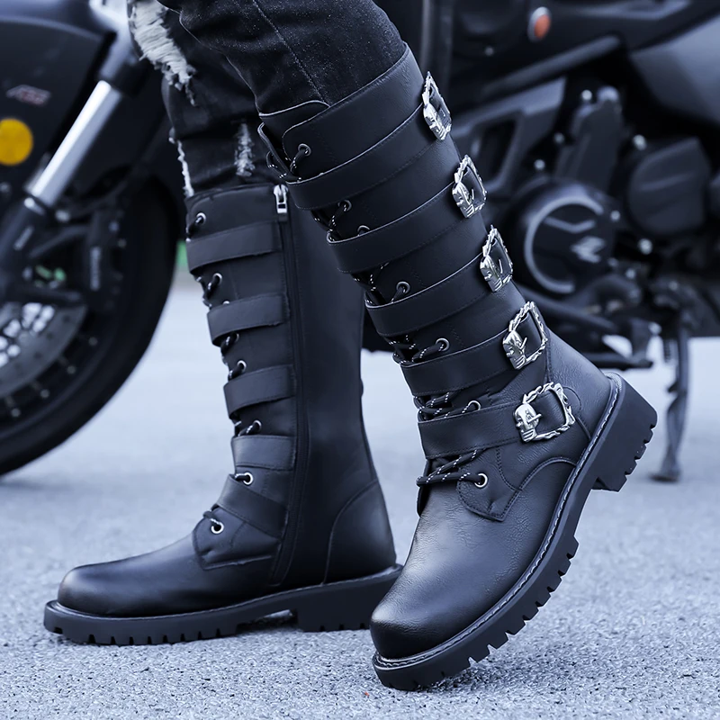 

Мужские высокие ботинки из искусственной кожи на толстой подошве, однотонные модные удобные классические мужские ботинки с пряжкой на ремне, размер 38-48