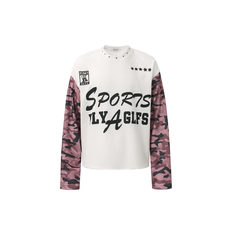 

Waffle Long Sleeve Splice Color Camouflage T Shirt Men Women Quick Dry Casual Patchwork Loose Green Pink Sleeved T-shirt Tops