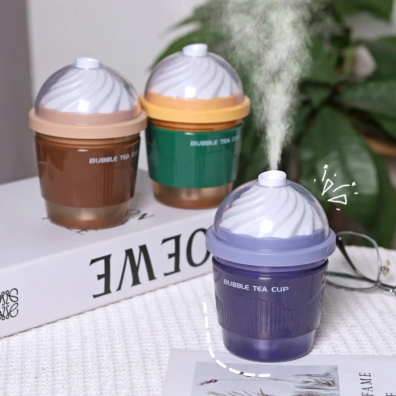 Stylish Milk Tea Cup Shaped Humidifier, Small Portable Sprayer, Direct Plug, Seven-Color Gradient Night Light Humidifier