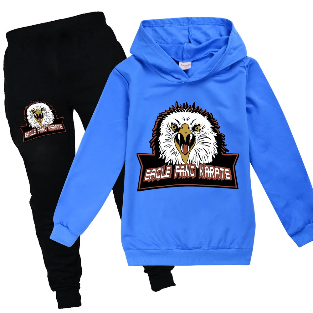 New Fashion Eagle Fang Karate KID Sweatshirts+pant Sets Boys Hoodies Funny Boys Girls Clothes Kids Clothing Suit Streetwear