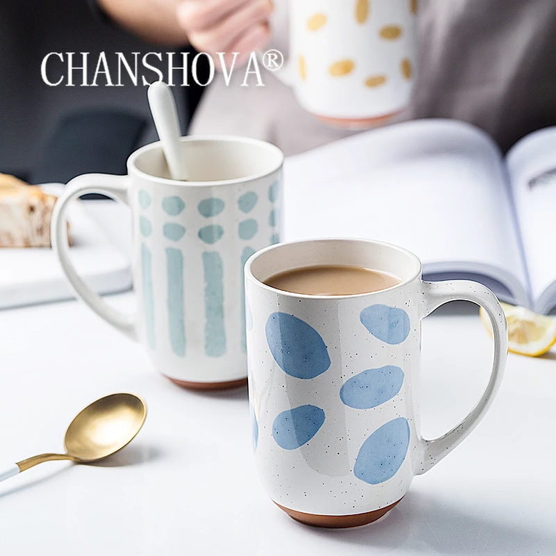 

CHANSHOVA-Big Capacity Ceramic Drinking Couple Cup, Cute Coffee Mugs, Personality Teacup, China Porcelain Milk Mug, H603, 600ml