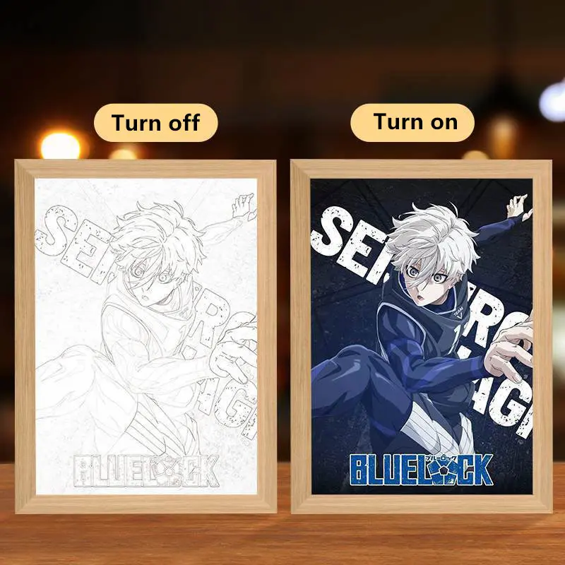 Anime cerradura azul Isagi Yoichi pintura con luz Led nivelación individual marco de dibujos animados lámpara de noche decoración de mesa de habitación juguetes para niños regalo para seguidores