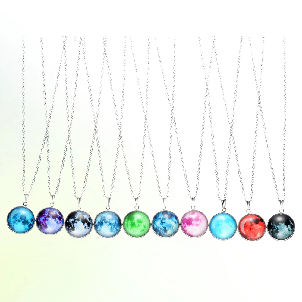 

10pcs Sweater Necklace Time Pendant Charm Luminous Moon Pattern Sweater Chain Holiday Gift Decor for Women (Mixed Pattern)