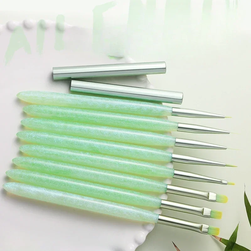 1PCS Green Fresh Cute Nail Brush Nail Art Brushes Line Painting Brushes Crystal Acrylic Thin Liner Drawing Pen Manicure Decor