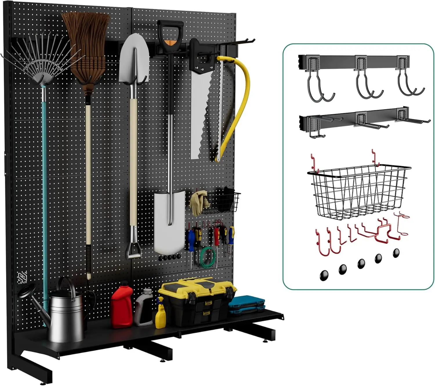 Garage Pegboard Tool Organizer Free Standing, Organizer Storage Rack With 21 Pegboard Storage Set Max 300 Lbs Super Heavy