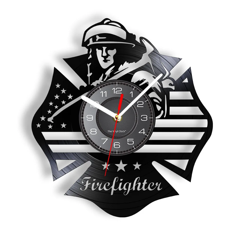 US Firefighters Vinyl Record Clock Fire Station Fire Department Wall Home Decor Vintage Vinyl LP Firemen Clock Firefighter Gift