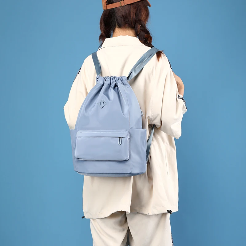 Mochila con cordón para mujer, morral escolar de tela duradera de alta calidad, gran capacidad, a la moda