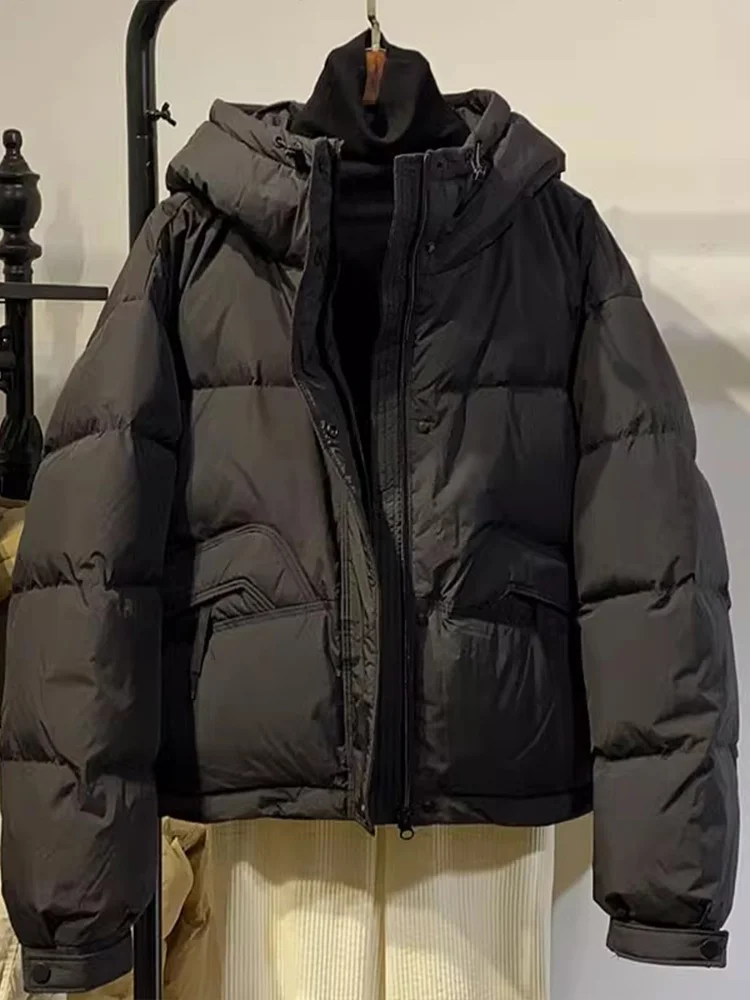 

Women's down Cotton Jaet 2026 Winter New ort Faion Thiened Bread Sle Coat Hooded Korean Loose Fit Zipper Closure