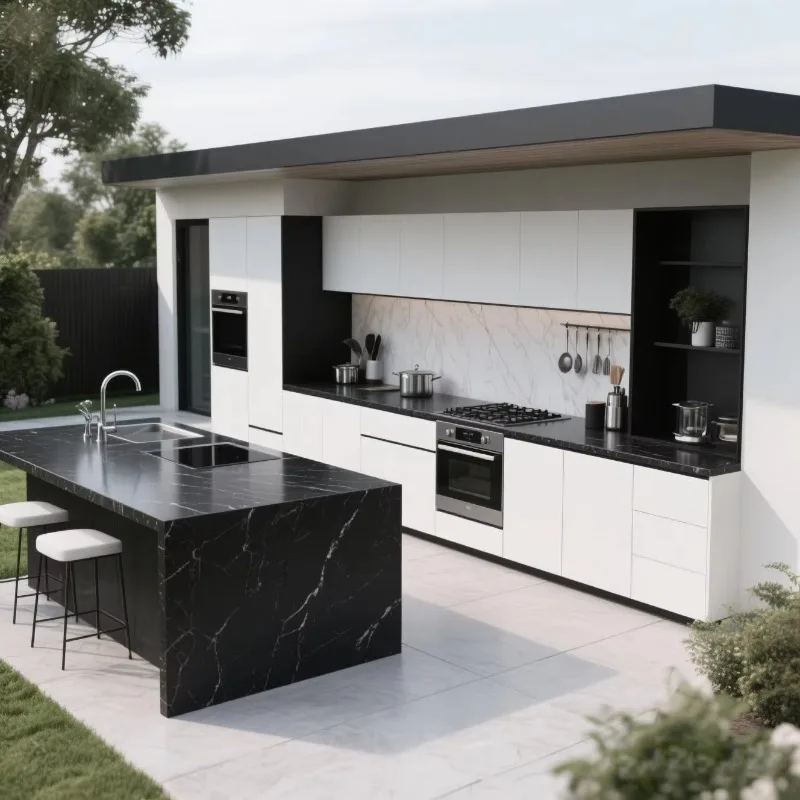 Robuste Küchenschränke aus Edelstahl für einfach zu installierende modulare Außenmöbel