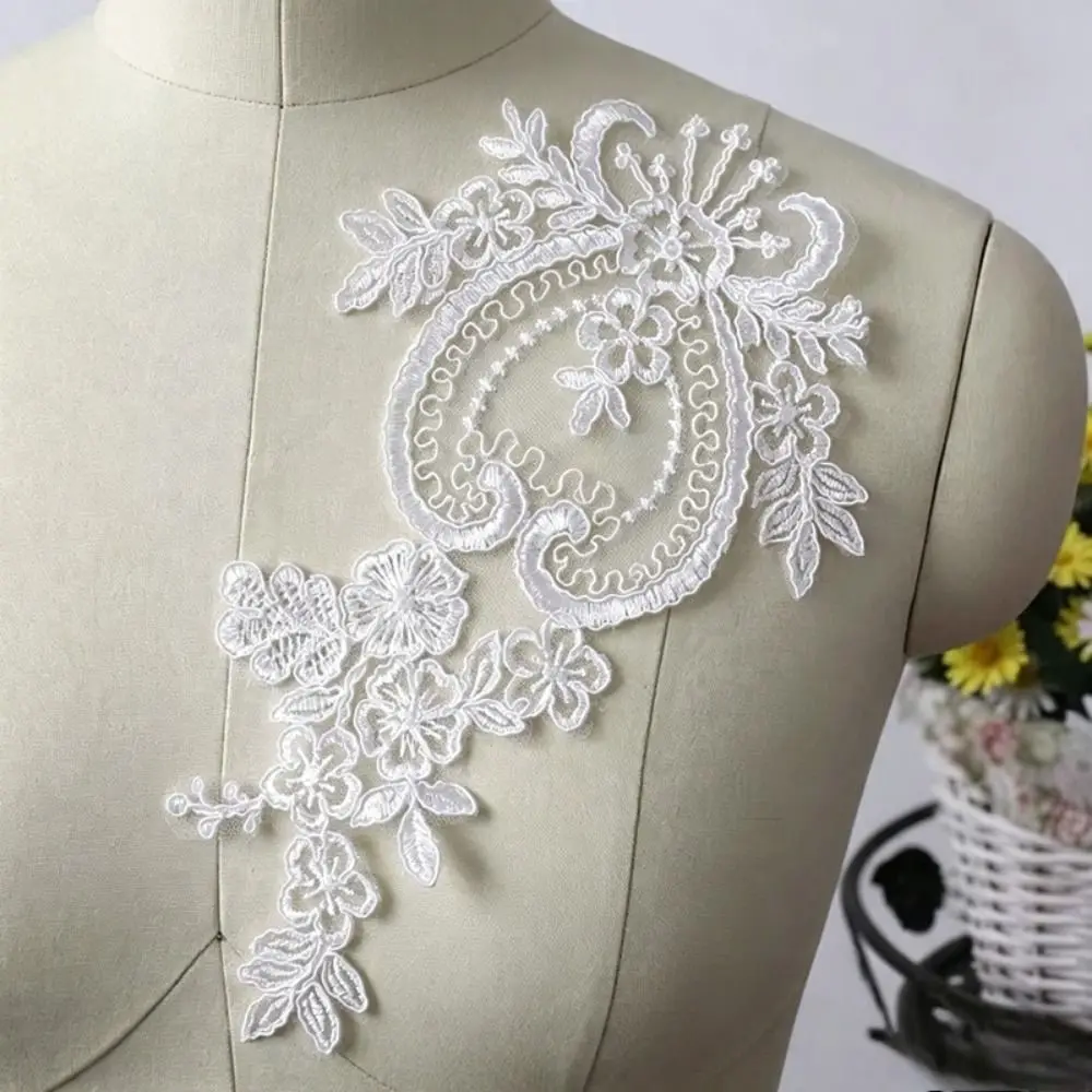 2pcs Floral Design Lace Applique Patch Organza Fabric Handmade Craft Embroidered Lace Patch Chic Elegant