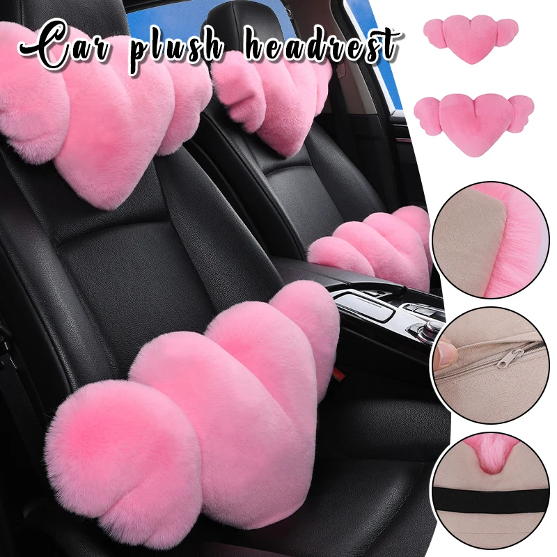 

1 Set Car Heart-shaped Cushion Car Neck Support Pillow Plush Seat and Sofa Backrest Cushion Car Interior Accessories