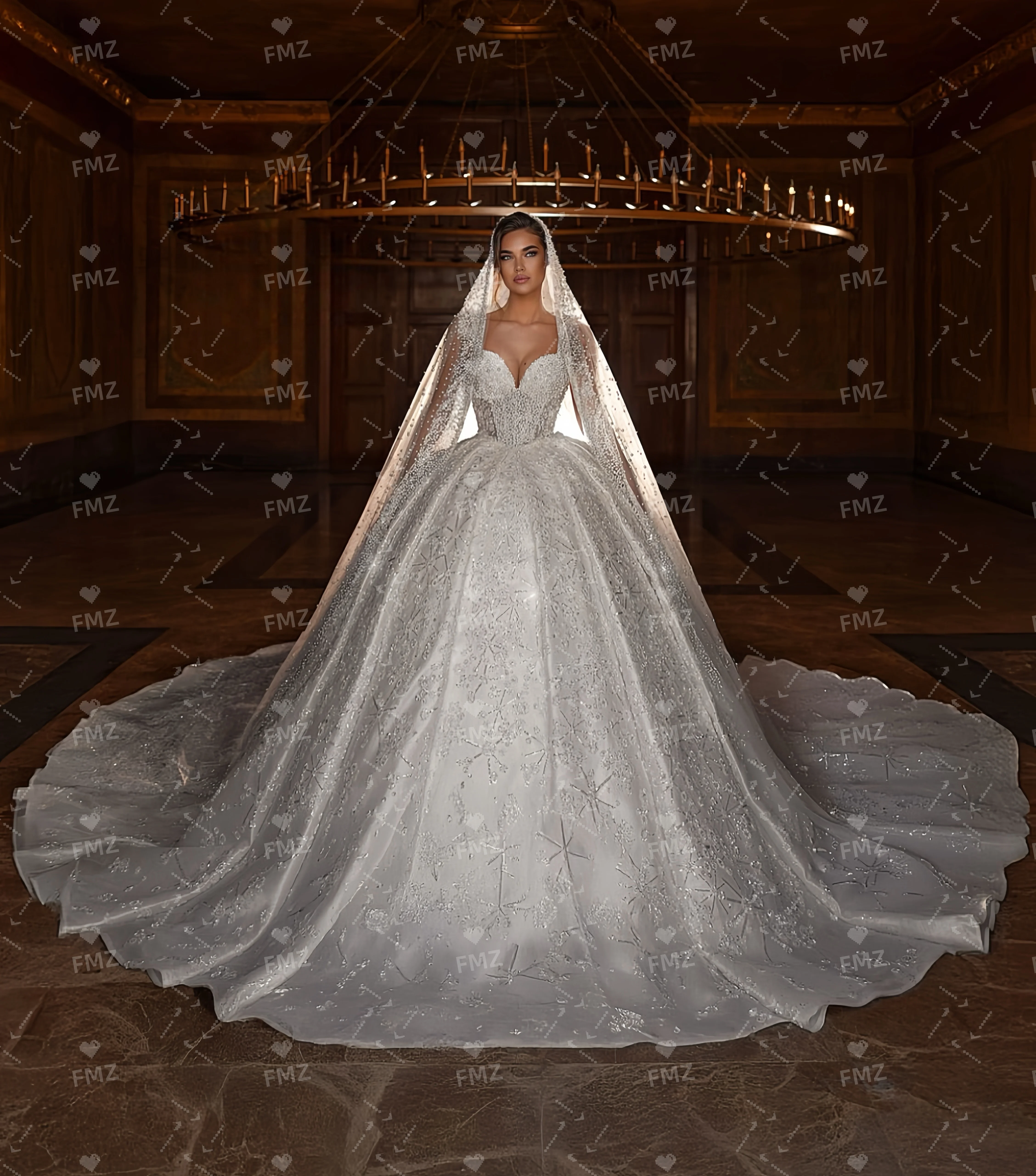 فستان زفاف فاخر مطرز برقبة على شكل حرف v بدون أكمام فستان زفاف فاخر من فيستدوس دي نوفيا أماندا نوفيا أماندا نوفيا رسمي #1