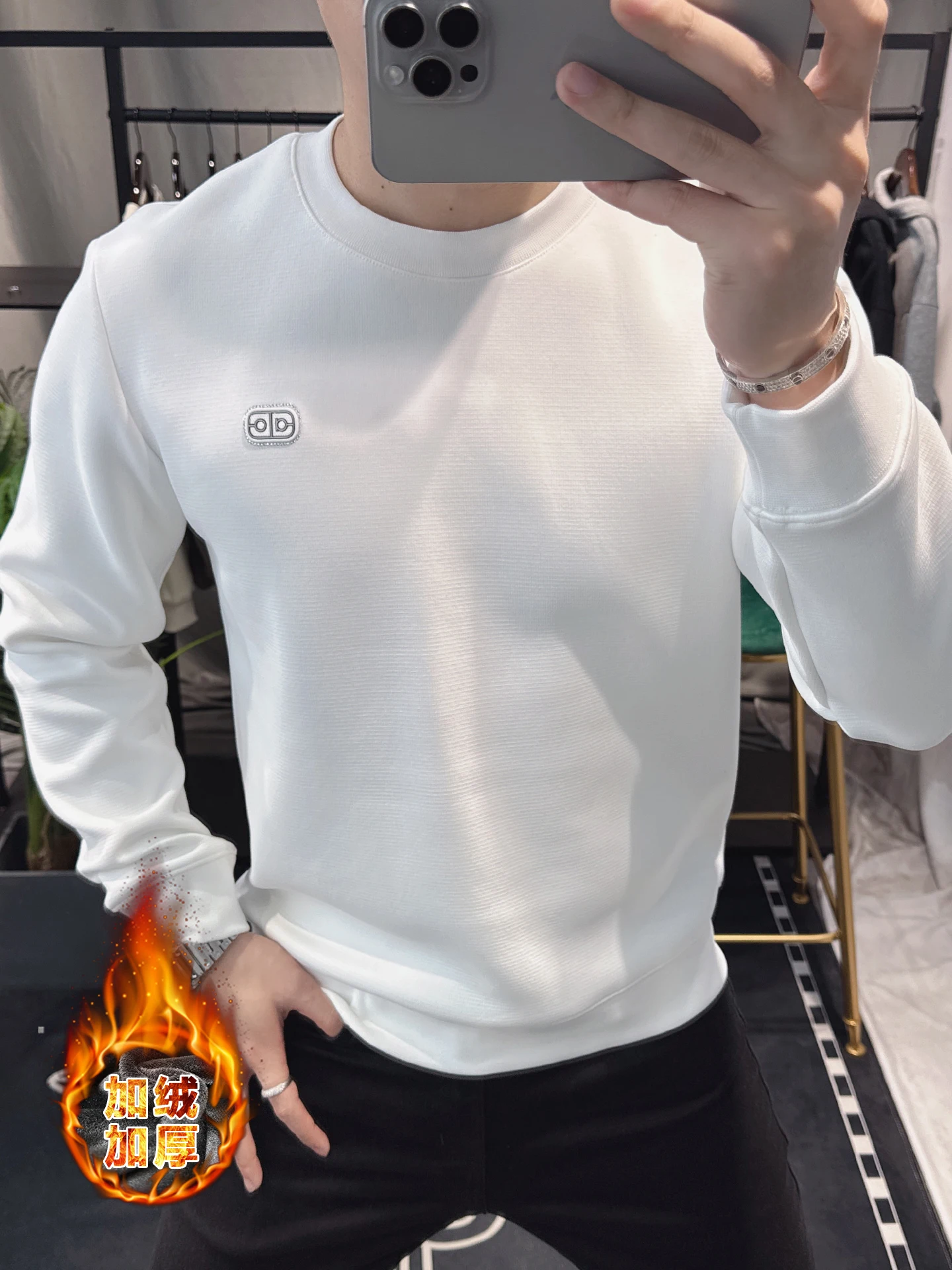 

Мужская толстовка с круглым вырезом, на флисовой подкладке, утепленная, с длинными рукавами, модная, универсальная, осенне-зимняя, новинка, комфортная, брендовая.