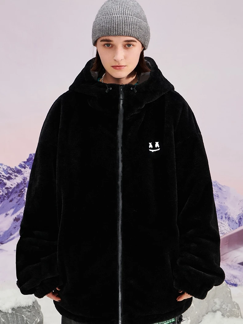 

Куртка ER Brand из утолщенного плюшевого кроличьего меха, свободного кроя, с капюшоном, молодежная, модная, повседневная, из полиэфирного волокна, зимняя