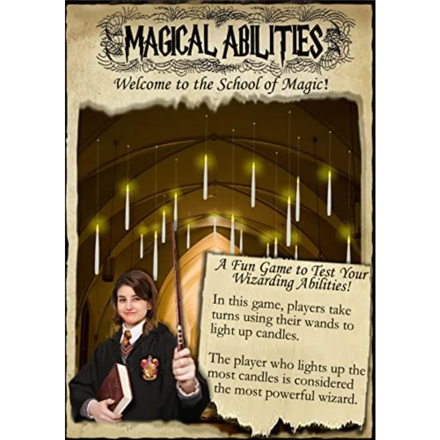 Flickering Warm Light Flameless Floating LED Candle with Wand Remote Battery Operated Window Taper Candle Set for Theme Party B