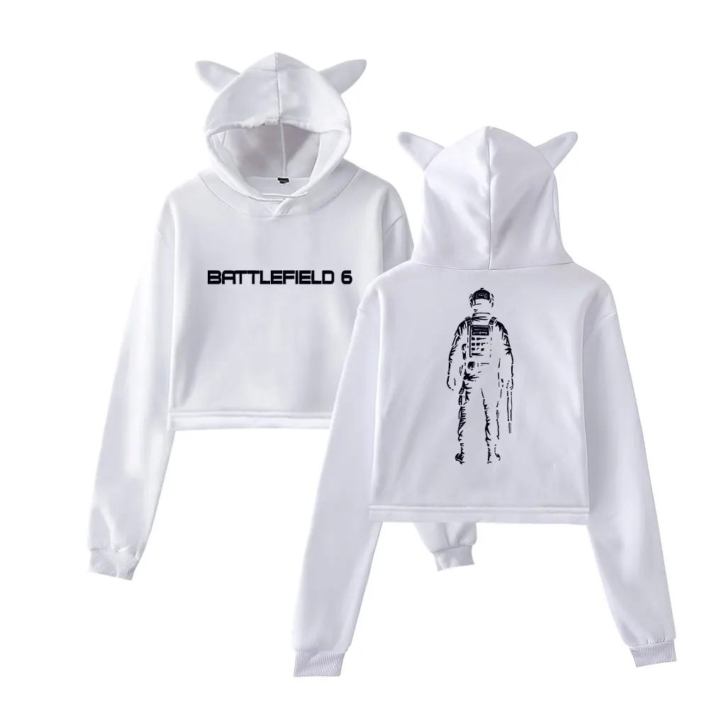 เสื้อฮู้ด BATTLEFIELD 6 สไตล์วินเทจยุค 90s เสื้อฮู้ดสตรีทแวร์ เสื้อฮู้ดแฟชั่นสำหรับสาวๆ ลายหูแมว เสื้อครอปแฟชั่น เสื้อสปอร์ตแบบสวม