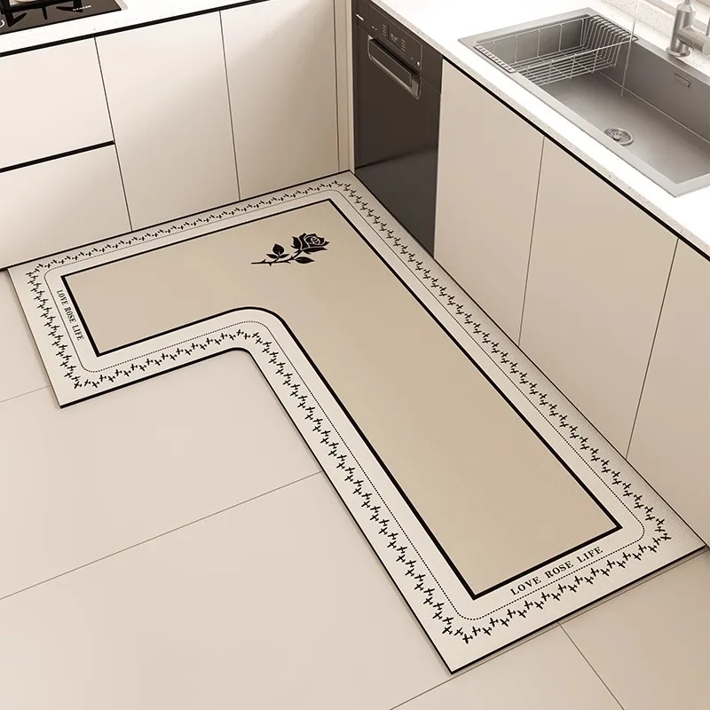 

Kitchen Floor Mat Diatomite Mud Pvc L-shaped Rug Water-absorbent Carpet Anti Slip Cooking House Rugs Absorbent Foot Mats 주방 깔개