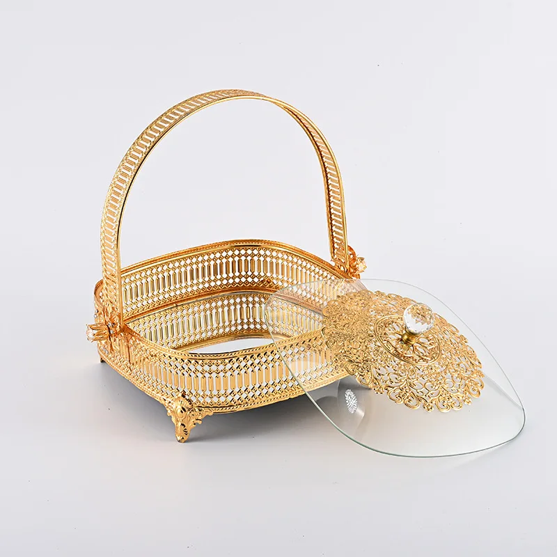 

Zml minimalist chic fruit bowl - iron art glass lid fruit platter for home living room snacks and dried fruits