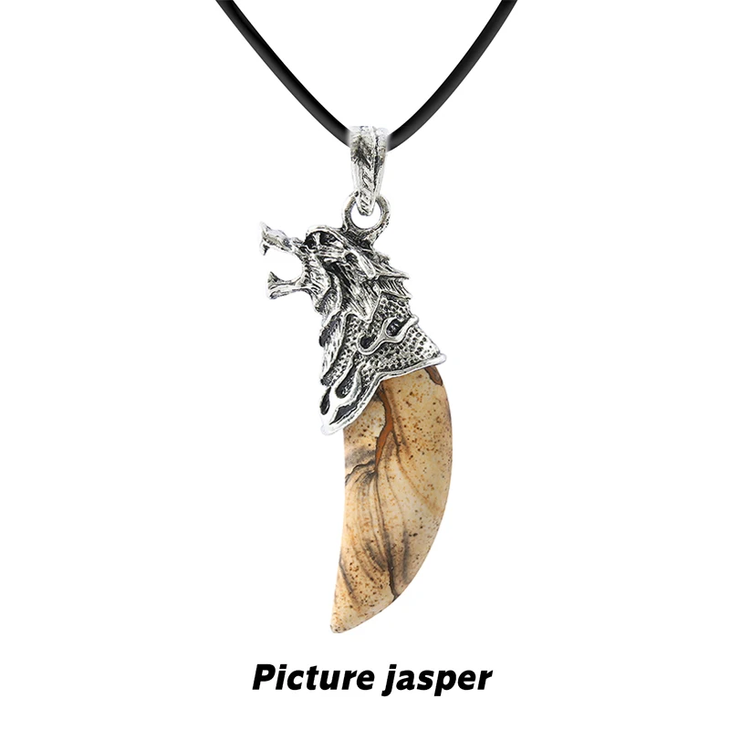 Wolf Tooth Pendant Necklace with Rose Quartz & Amethyst