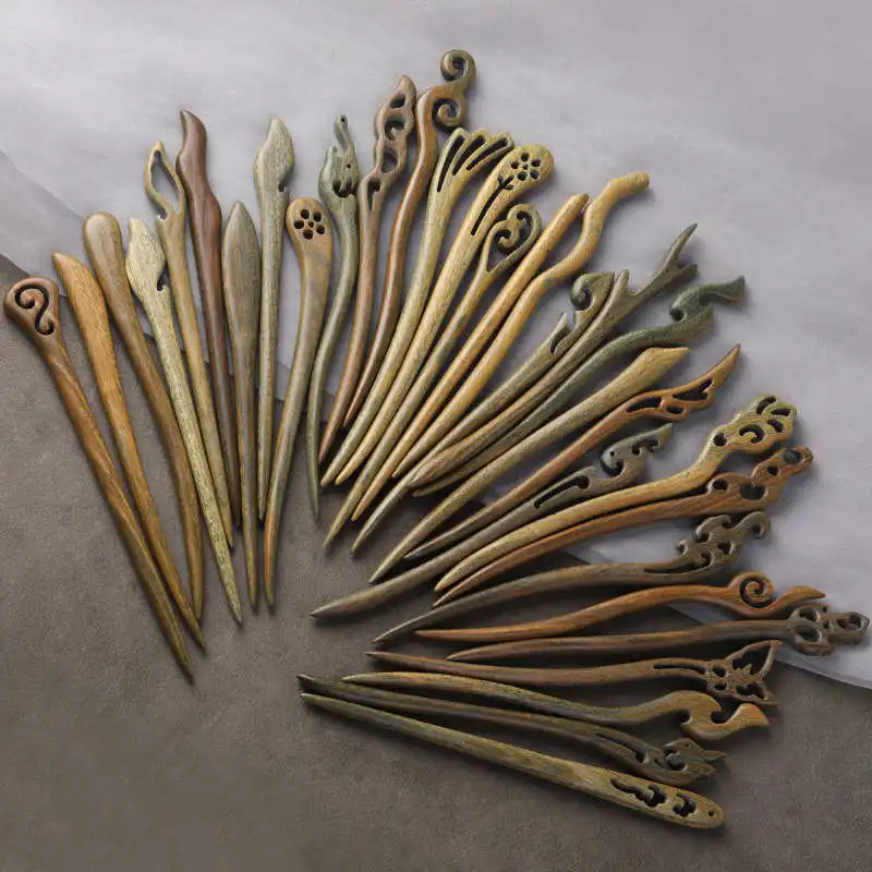 Natural Green Sandalwood Hand Carved Hairpin Collections L076