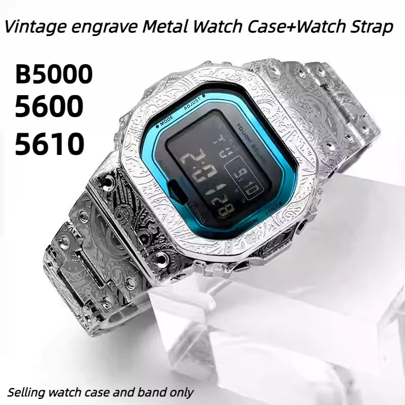 Vintage engrave Mod kit For Casio DW5600 GWM5610 GWM-B500 Stainless Steel Metal Watch Case Strap Upgrade Watch band Accessories