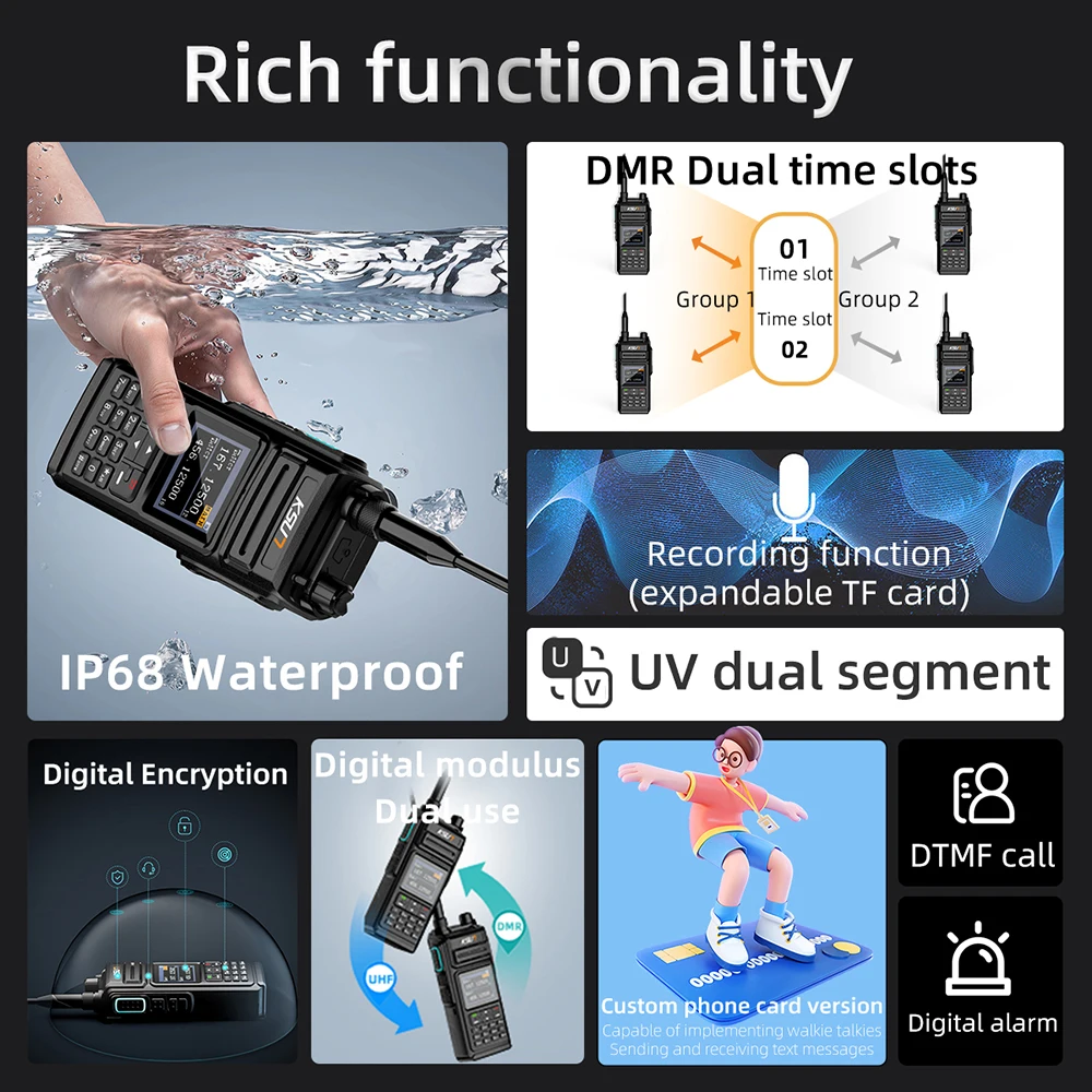 KSUN DM20UV DTMF DMR IP68 مقاوم للماء لاسلكي تخاطب VHF UHF ثنائي النطاق فتحات زمنية مزدوجة مشفرة Ptt راديو المحمول الرقمي #4