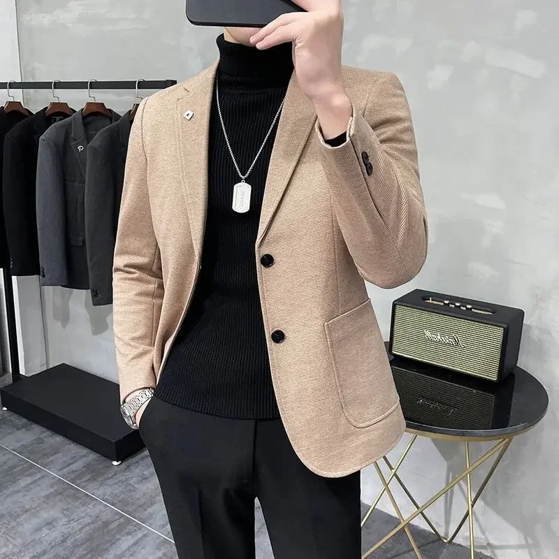 Jacket for Men Single Breasted Dress Jackets Tweed Business Man Suits and Blazers Luxury Designer New in Coats Fashion Classic