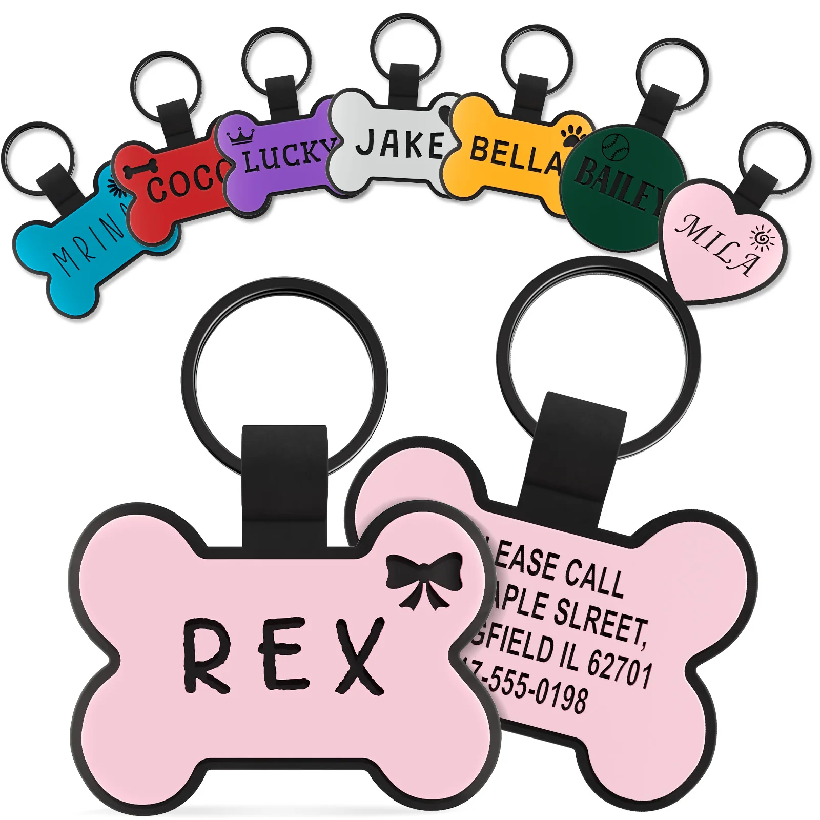 Custom Silicone Name Text Cat Tag  Keychain Dog Bone Shape Personalized llaveros Cute Pet Charm Key Ring Memory Customized Items