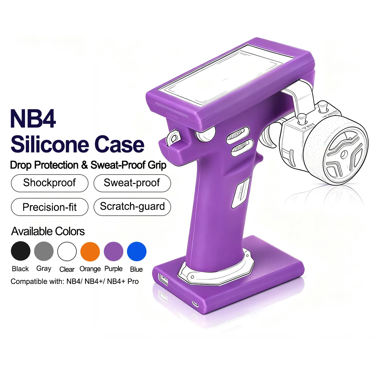 Protective Silicone Case for FlySky Noble NB4 – Includes Base Stand + Wrist Strap, Soft Cover for NB4+ NB4+Pro Transmitter