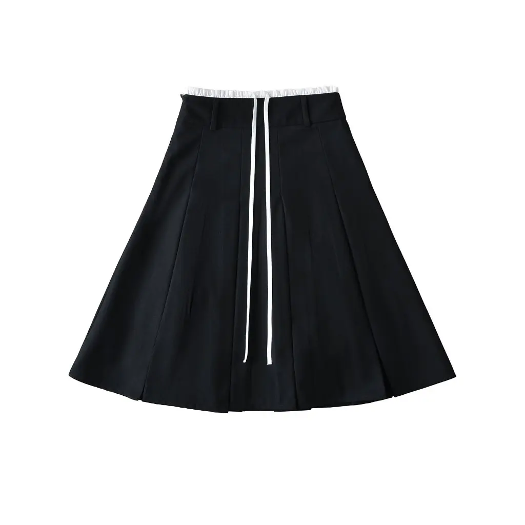 

Women's High Waist A-Line Skirt Lace Pleated Contrast Drawstring Design Summer Hot Girl Slim Fit Fashion