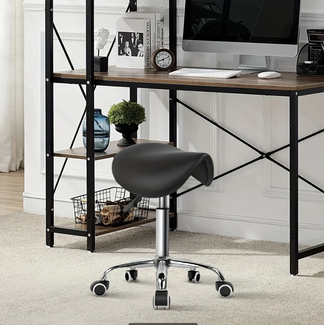 KKTONER Rolling Saddle Stool PU Leather Swivel Adjustable Rolling Stool with Wheels Salon Chair Black