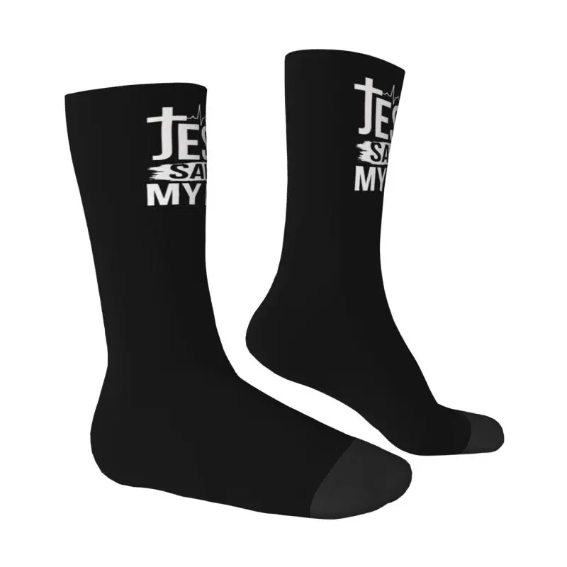 Jesus Saved My Life Dress Socks for Men Women Warm Fashion Novelty Christ Religion Faith Crew Socks