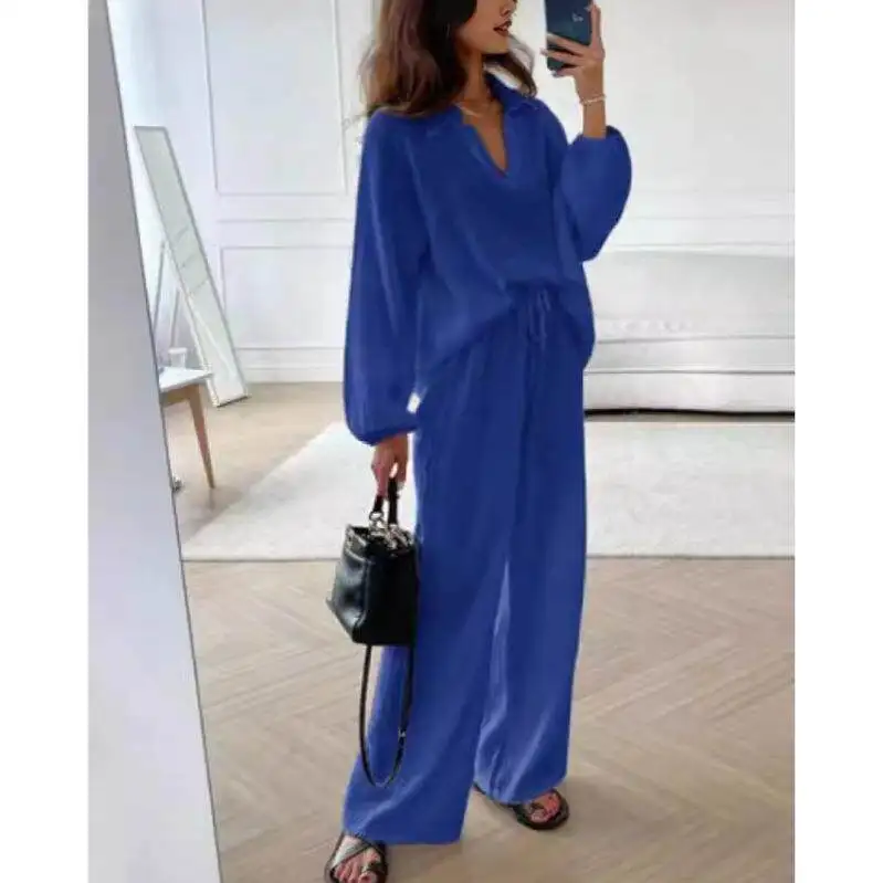

Casual Cotton Linen Open Cardigan Long Sleeve Pocket Wide Leg Pants Fashion Sports Set Spring Autumn Seasonal Quality Leisure